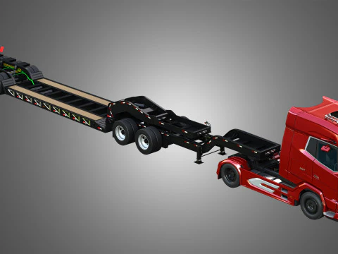 Autocarro XG 530 con doppio rimorchio ribassato per carico eccezionale Modello 3D