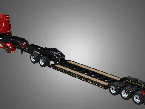 Autocarro XG 530 con doppio rimorchio ribassato per carico eccezionale Modello 3D