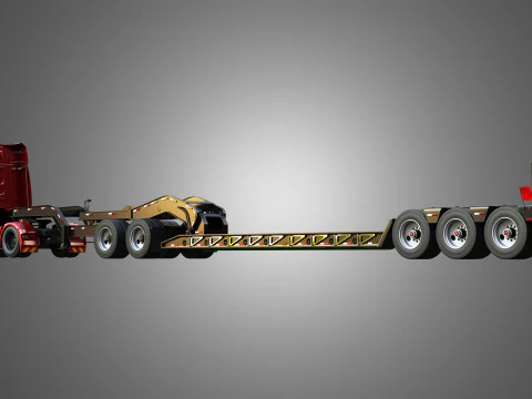 Autocarro XG 530 con doppio rimorchio ribassato per carico eccezionale Modello 3D