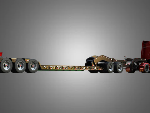 Autocarro XG 530 con doppio rimorchio ribassato per carico eccezionale Modello 3D