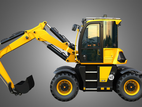 110W Hydradig Wheeled Excavator 3Dモデル