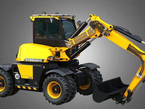 110W Hydradig Wheeled Excavator 3Dモデル