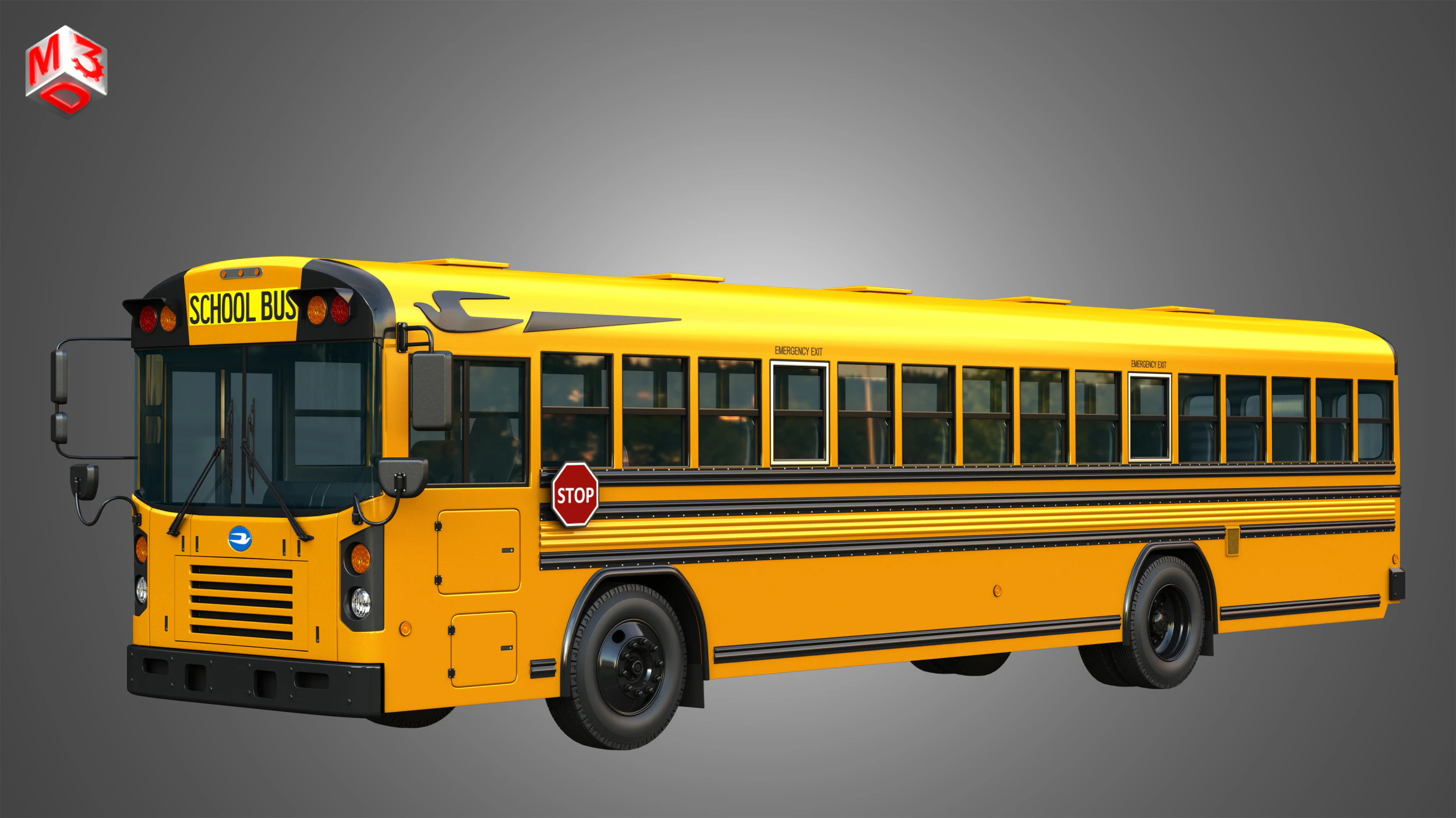 Blue Bird School Bus - 60 Passenger 3D Model .c4d .max .obj .3ds .fbx .stl .blend 