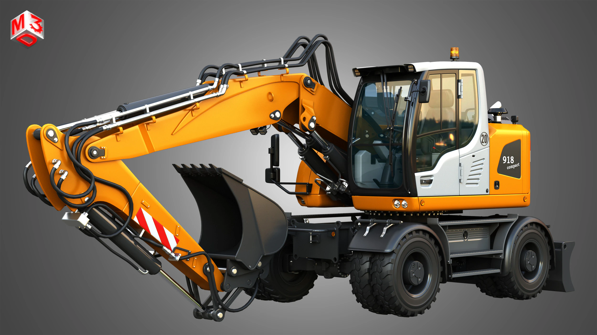 A918 Compact Litronic - Wheeled Excavator 3D Model .c4d .max .obj .3ds .fbx .stl .blend 