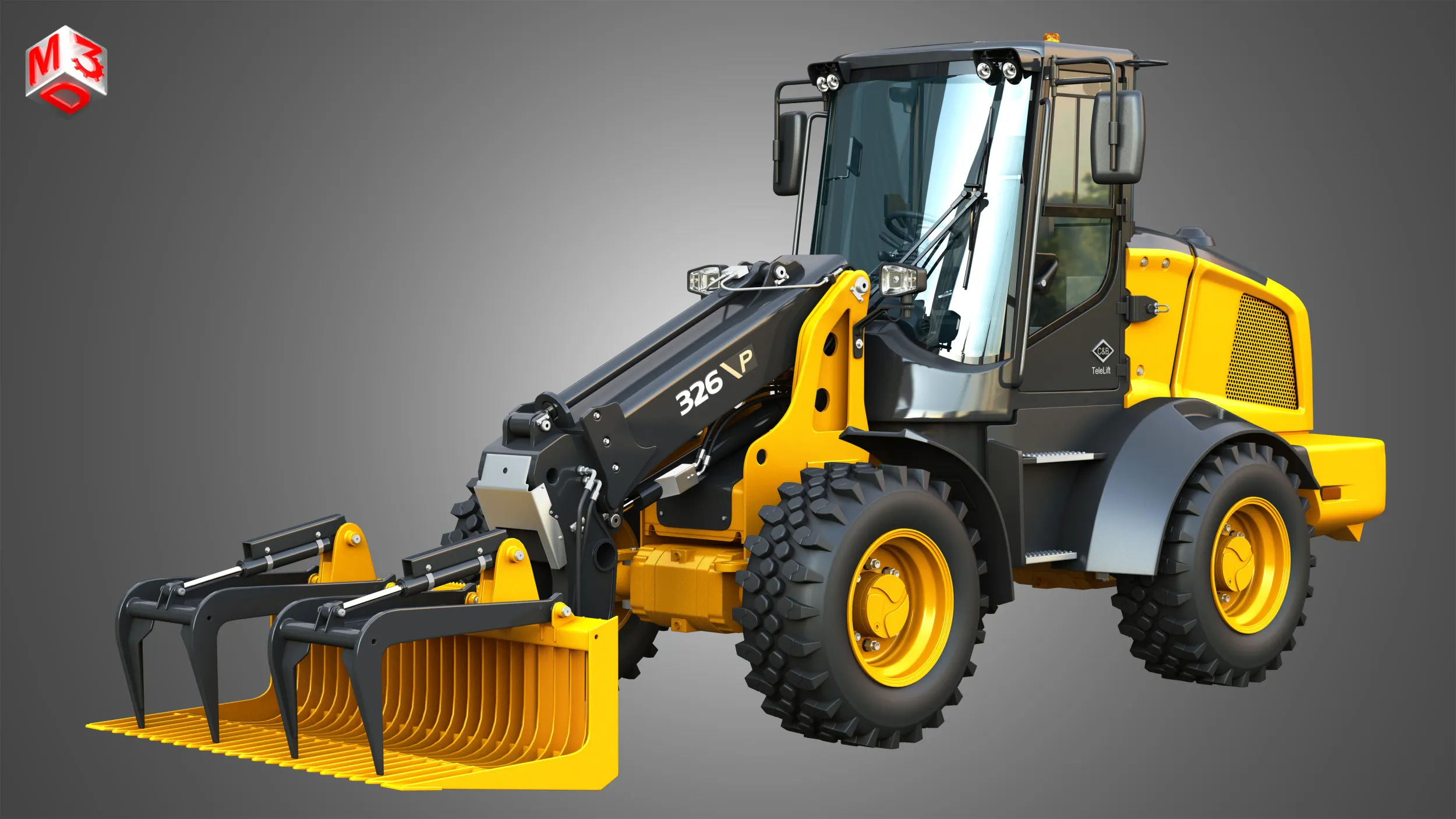 326 P-Tier Compact Wheel Loader - Grapple 3D Model .c4d .max .obj .3ds .fbx .stl .blend