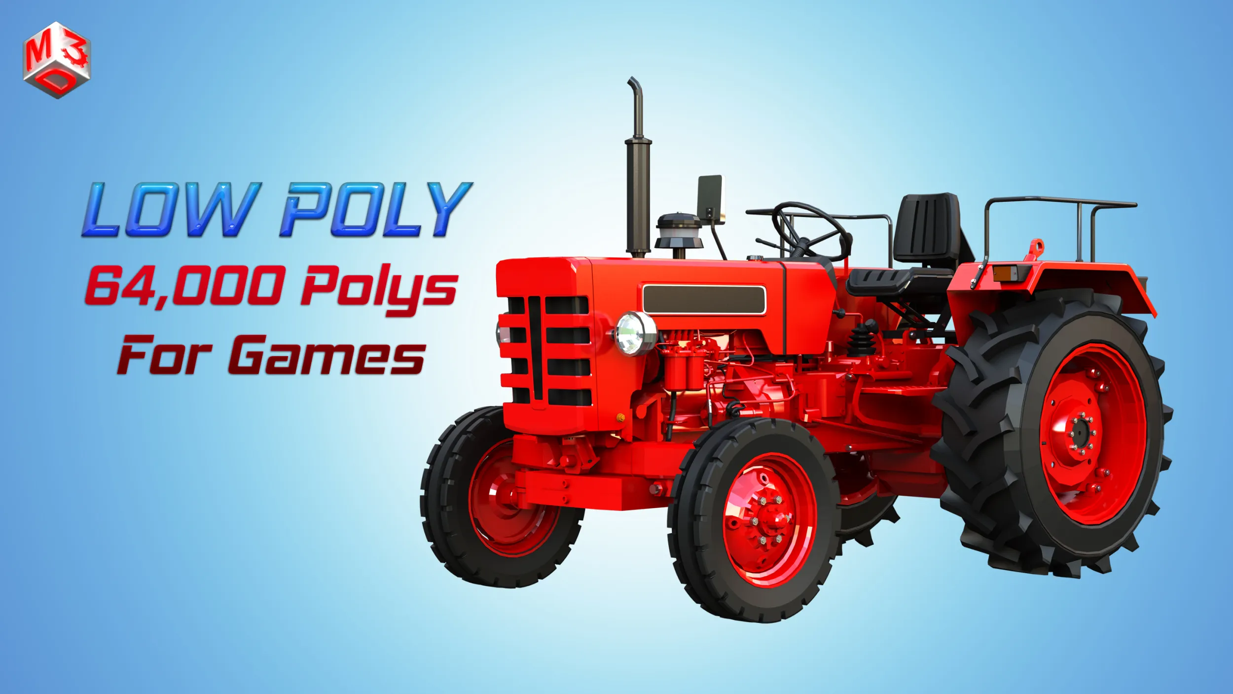 Mahindra 475 DI XP PLUS Tractor - Low Poly 3D Model .c4d .max .obj .3ds .fbx .stl .blend