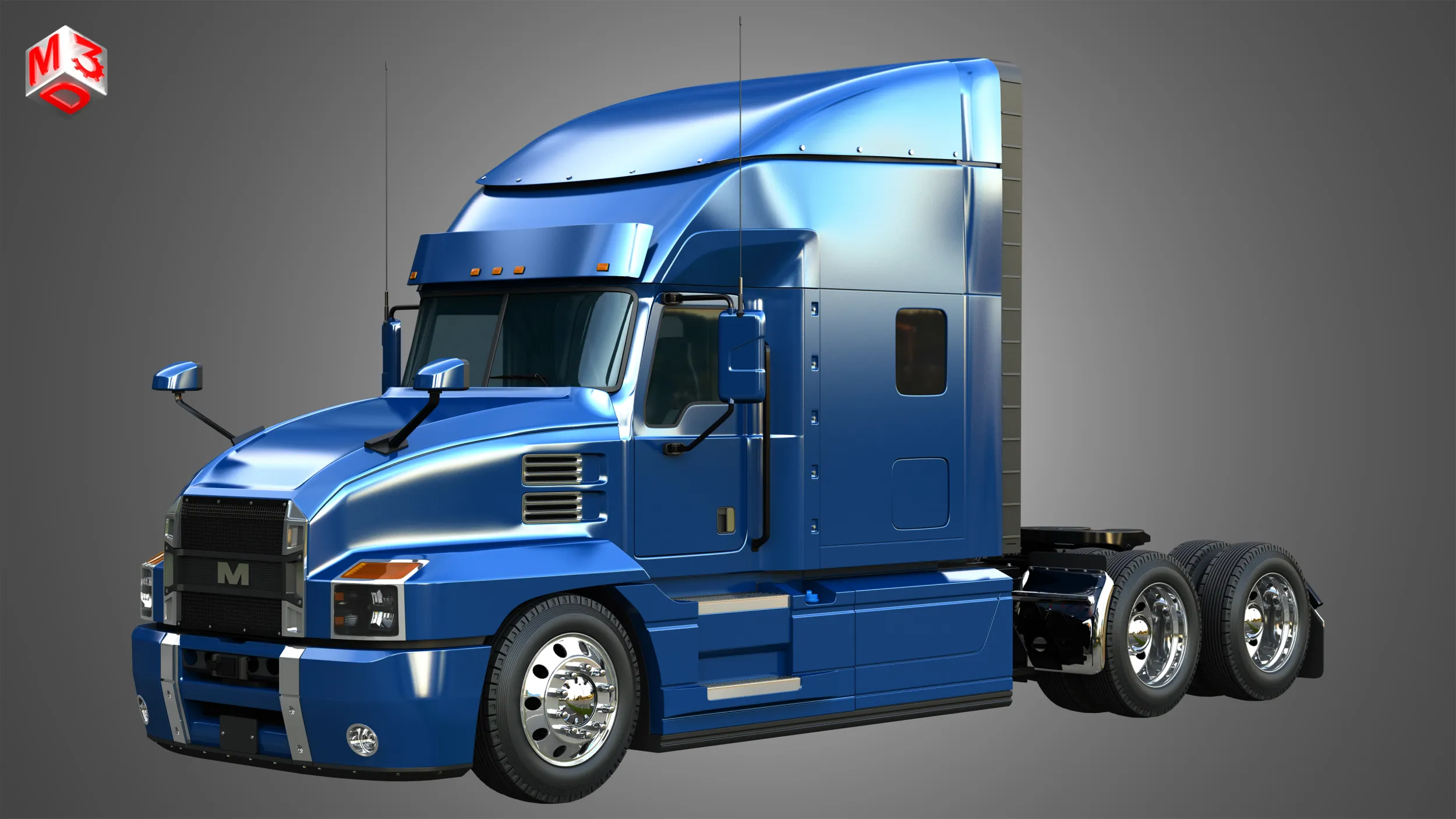 64T Semi Truck - Ultra Cab Sleeper Truck 3D Model .c4d .max .obj .3ds .fbx .stl .blend 