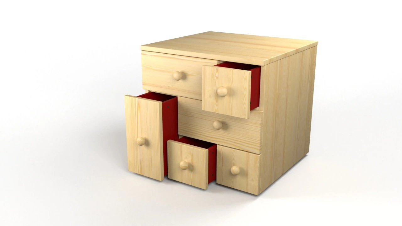 chest of 6 drawers pine 3D Model .c4d .max .obj .3ds .fbx .stl .blend