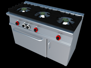 gas cooker 3 fires with oven industrial 3D Model