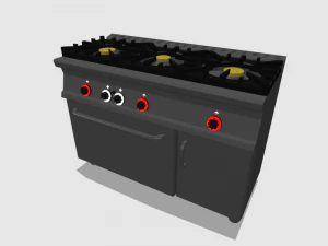 gas cooker 3 fires with oven industrial 3D Model