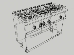 gas cooker 3 fires with oven industrial 3D Model