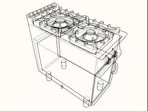 modular kitchen with two fire 40 cm serie 900 3D Model