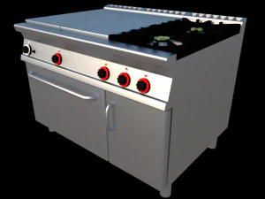 Cocina modular de 3 fuegos con horno 120 cm. Modelo 3D