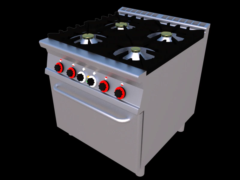 modular kitchen with four fire with oven 80 cm serie 900 3D Model .c4d .max .obj .3ds .fbx .stl .blend 