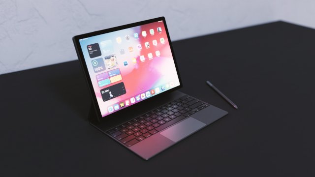 Large Digital Tablet With Keyboard Case and Stylus 3D 模型 .c4d .max .obj .3ds .fbx .stl .blend 