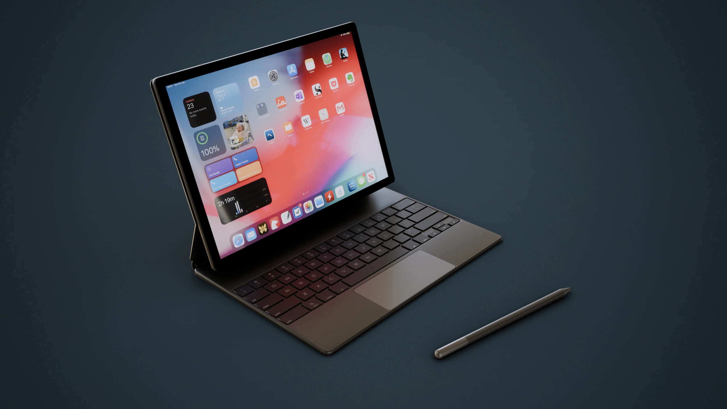 Duży cyfrowy tablet z obudową na klawiaturę i rysikiem Model 3D .c4d .max .obj .3ds .fbx .stl .blend 