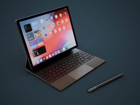 Large Digital Tablet With Keyboard Case and Stylus Model 3D