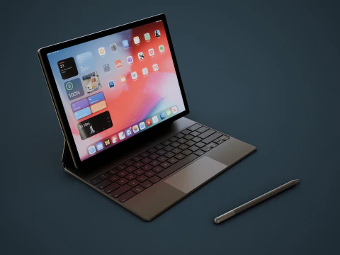 Tavoletta digitale di grandi dimensioni con custodia per tastiera e stilo Modello 3D