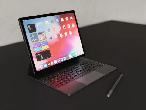 Duży cyfrowy tablet z obudową na klawiaturę i rysikiem Model 3D