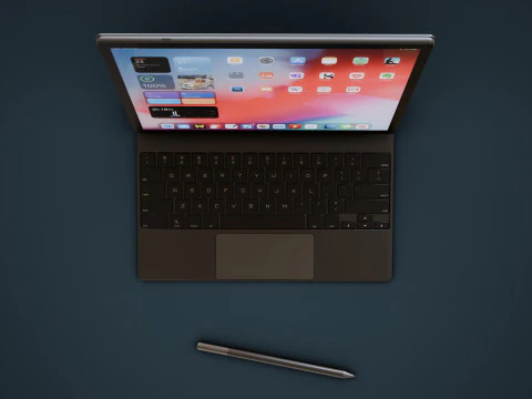 Duży cyfrowy tablet z obudową na klawiaturę i rysikiem Model 3D