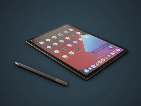 Duży cyfrowy tablet z obudową na klawiaturę i rysikiem Model 3D