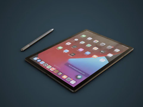 Duży cyfrowy tablet z obudową na klawiaturę i rysikiem Model 3D