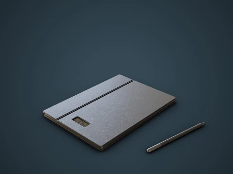 Duży cyfrowy tablet z obudową na klawiaturę i rysikiem Model 3D