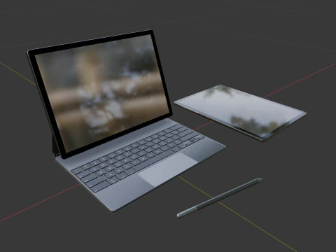 Duży cyfrowy tablet z obudową na klawiaturę i rysikiem Model 3D
