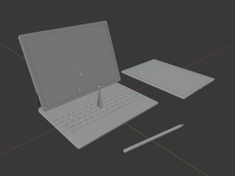 Duży cyfrowy tablet z obudową na klawiaturę i rysikiem Model 3D