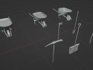 Outdoor Tools And Wheelbarrow 3D Model