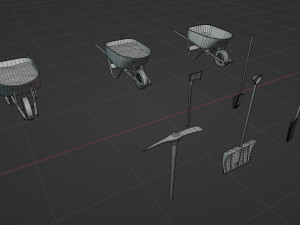 Outdoor Tools And Wheelbarrow 3Dモデル
