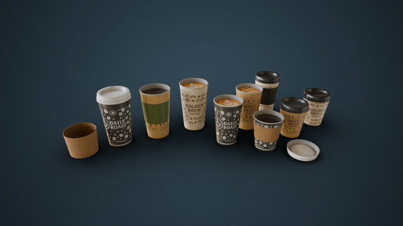 Lattes and Coffee 3D 模型 .c4d .max .obj .3ds .fbx .stl .blend