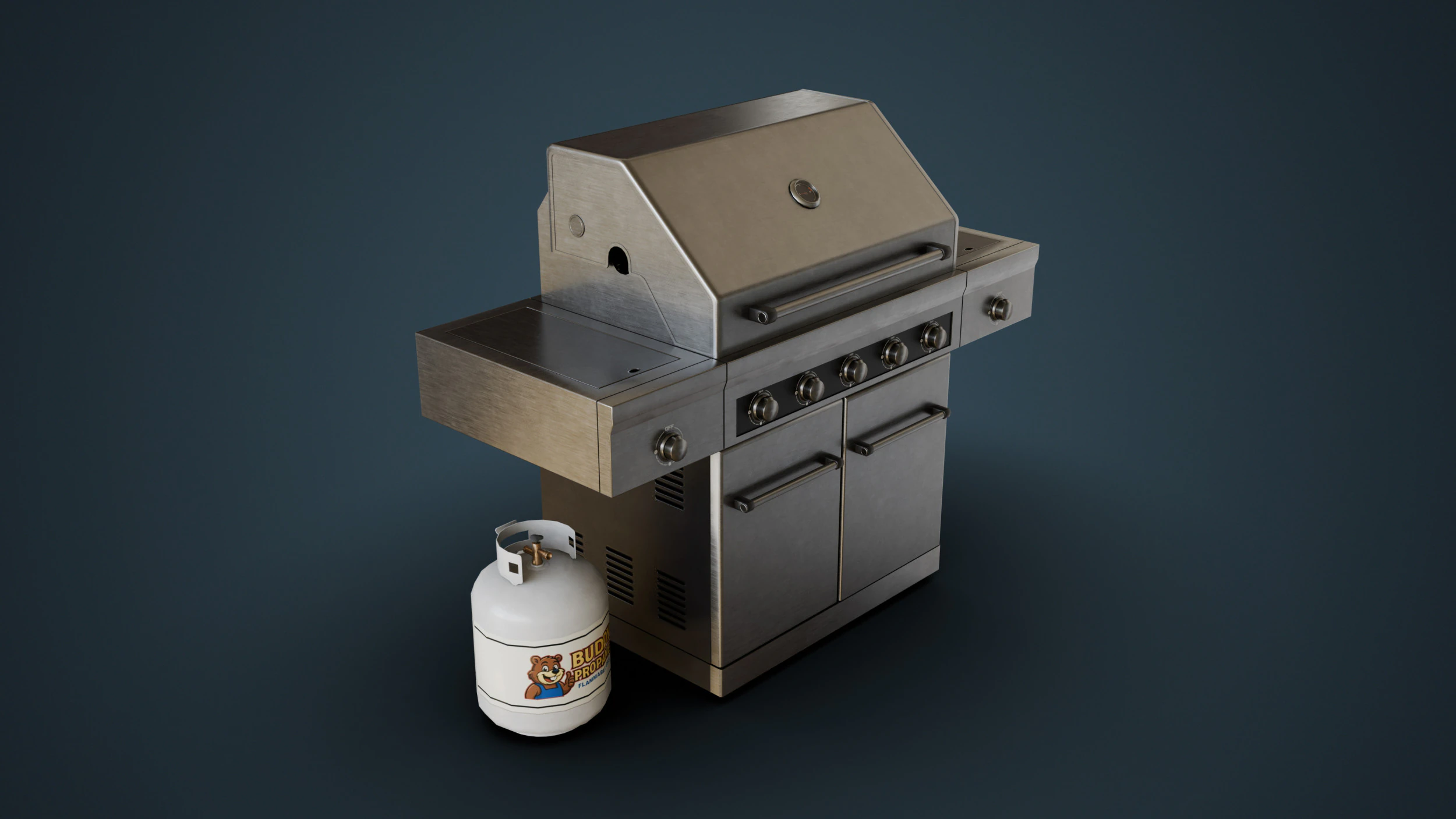 Propane Grill with Tank 3D Model .c4d .max .obj .3ds .fbx .stl .blend 