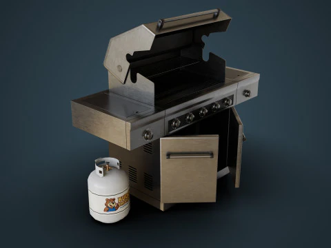 Propane Grill with Tank 3D Model