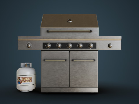 Propane Grill with Tank Model 3D