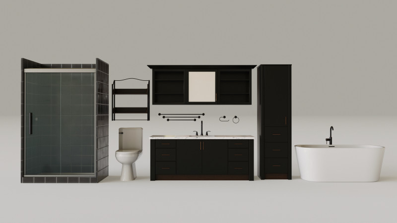 Dark Bathroom Set 3D Model .c4d .max .obj .3ds .fbx .stl .blend