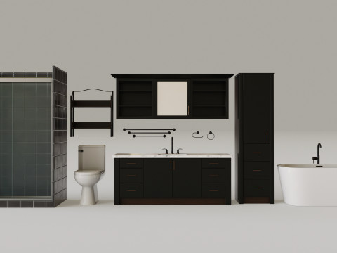 Dark Bathroom Set 3D Модель