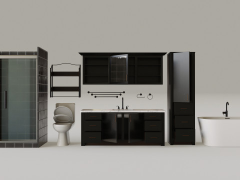 Dark Bathroom Set 3D Model