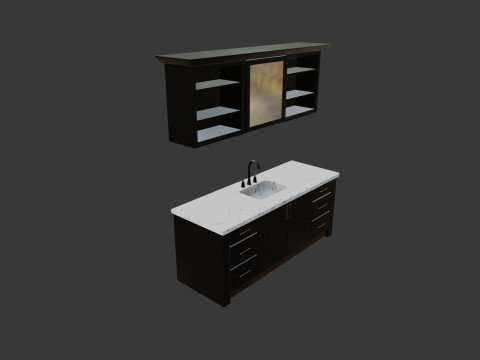 Dark Bathroom Set 3D Model
