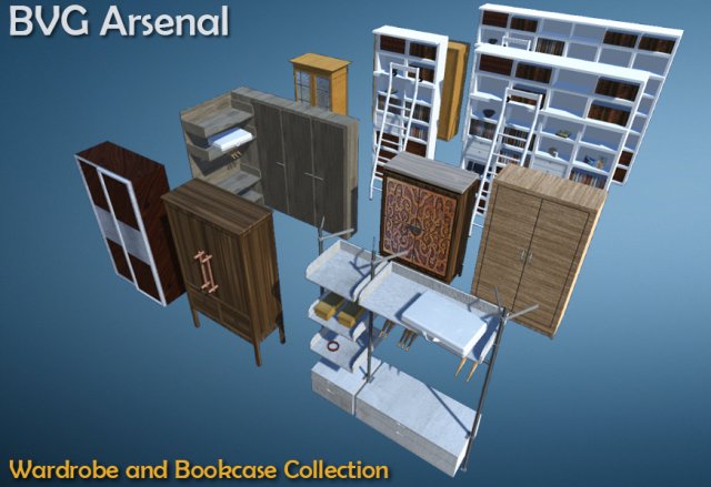 wardrobe and bookcase collection - hq 3D Model .c4d .max .obj .3ds .fbx .stl .blend 