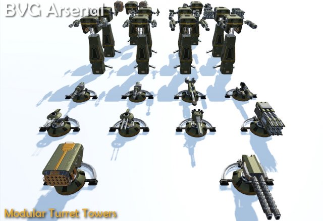 modular turret tower pack - hq Modello 3D .c4d .max .obj .3ds .fbx .stl .blend 