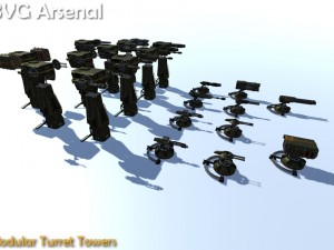 modular turret tower pack - hq Modello 3D
