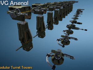 modular turret tower pack - hq Modello 3D