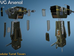 modular turret tower pack - hq Modello 3D