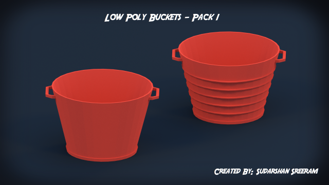 low poly buckets - pack 1 3D Model .c4d .max .obj .3ds .fbx .stl .blend 