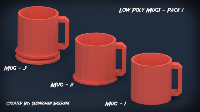 low poly mugs - pack 1 3D Model .c4d .max .obj .3ds .fbx .stl .blend 