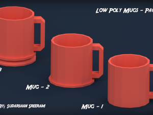 low poly mugs - pack 1 3D मॉडल