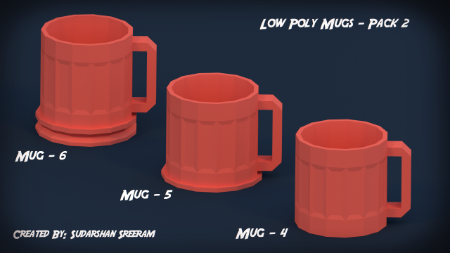 low poly mugs - pack 2 Modèle 3D .c4d .max .obj .3ds .fbx .stl .blend 