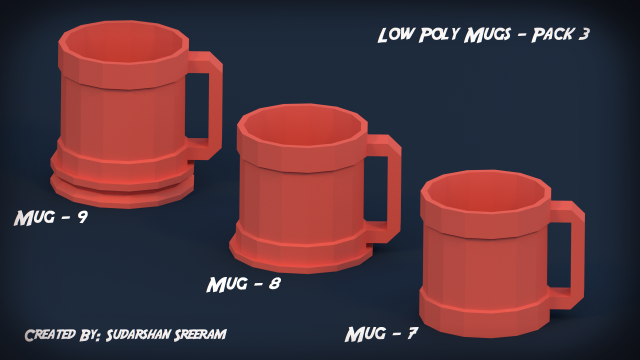 low poly mugs - pack 3 3D-Modell .c4d .max .obj .3ds .fbx .stl .blend 