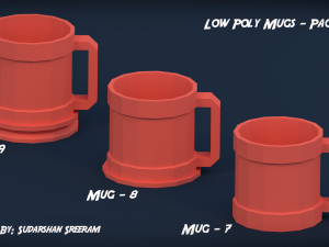 low poly mugs - pack 3 3D 모델